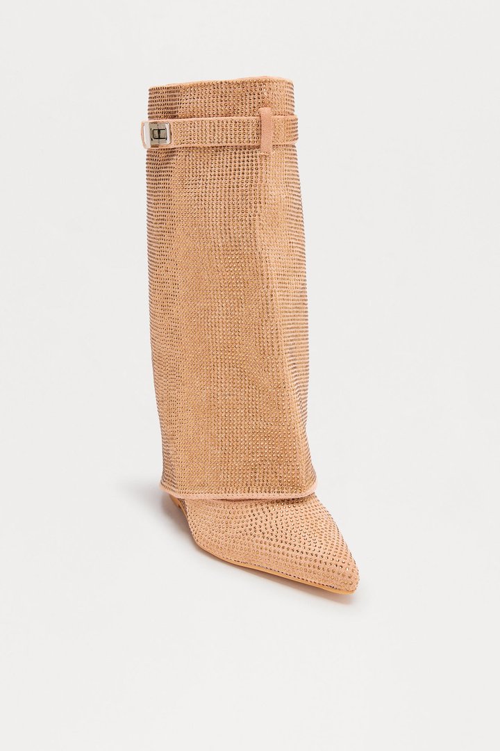 Bronte Embellished Overlay Boots - Champagne
