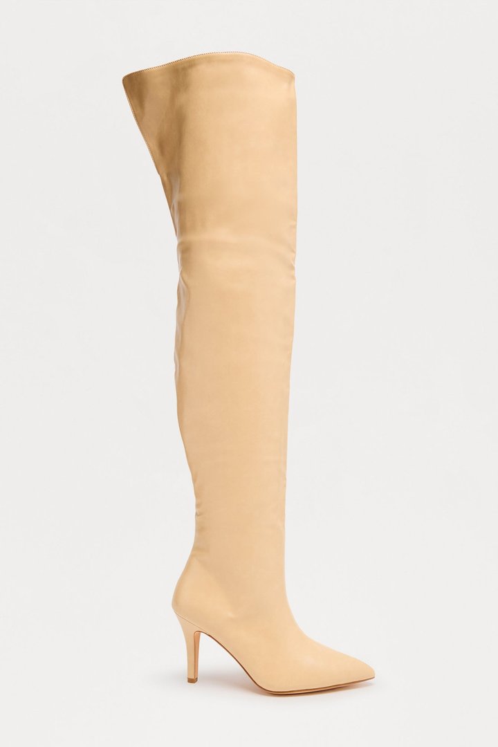 Rosalinda Faux Leather Thigh High Boots - Nude