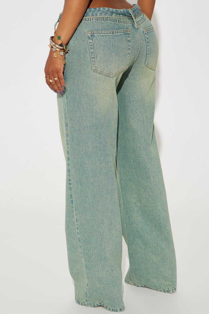 Frankie Foldover Tinted Wide Leg Jeans - Medium Wash