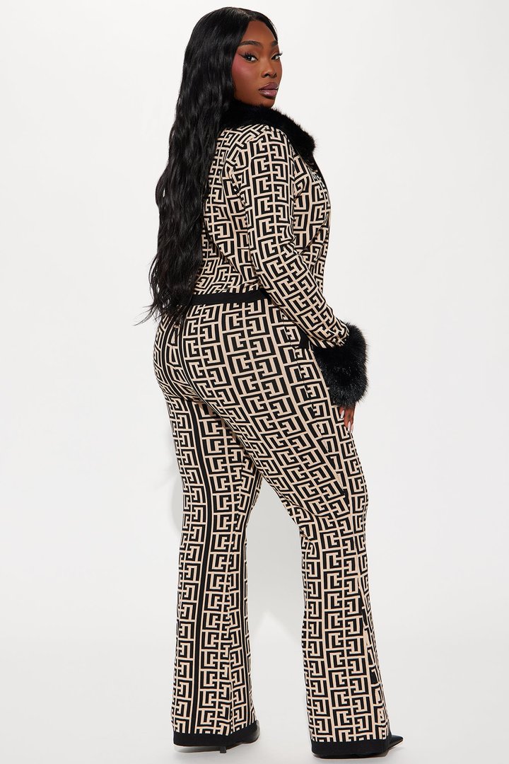 Rich Auntie Faux Fur Trim Sweater Pant Set - Taupe/combo