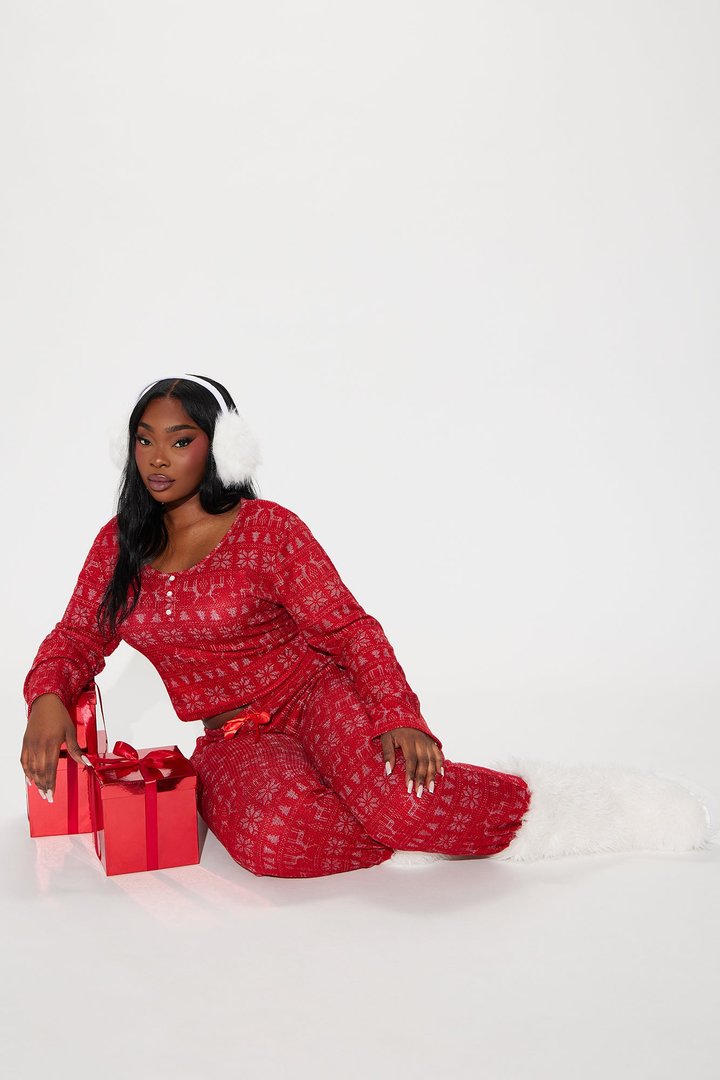 Holiday Feeling Brushed Waffle PJ Jogger Set - Red