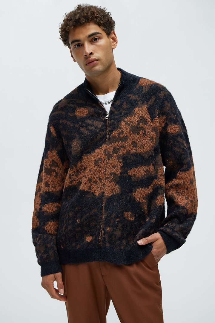 Lock It In Zip Sweater - Brown Combo
