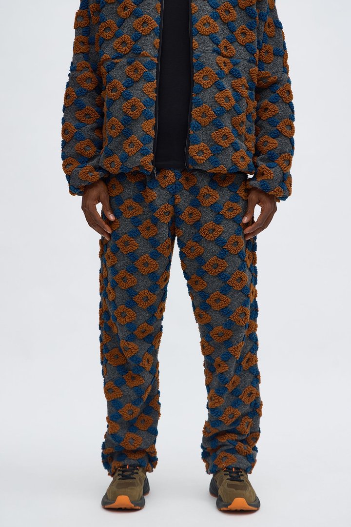 Straight Floral Sherpa Pant - Grey