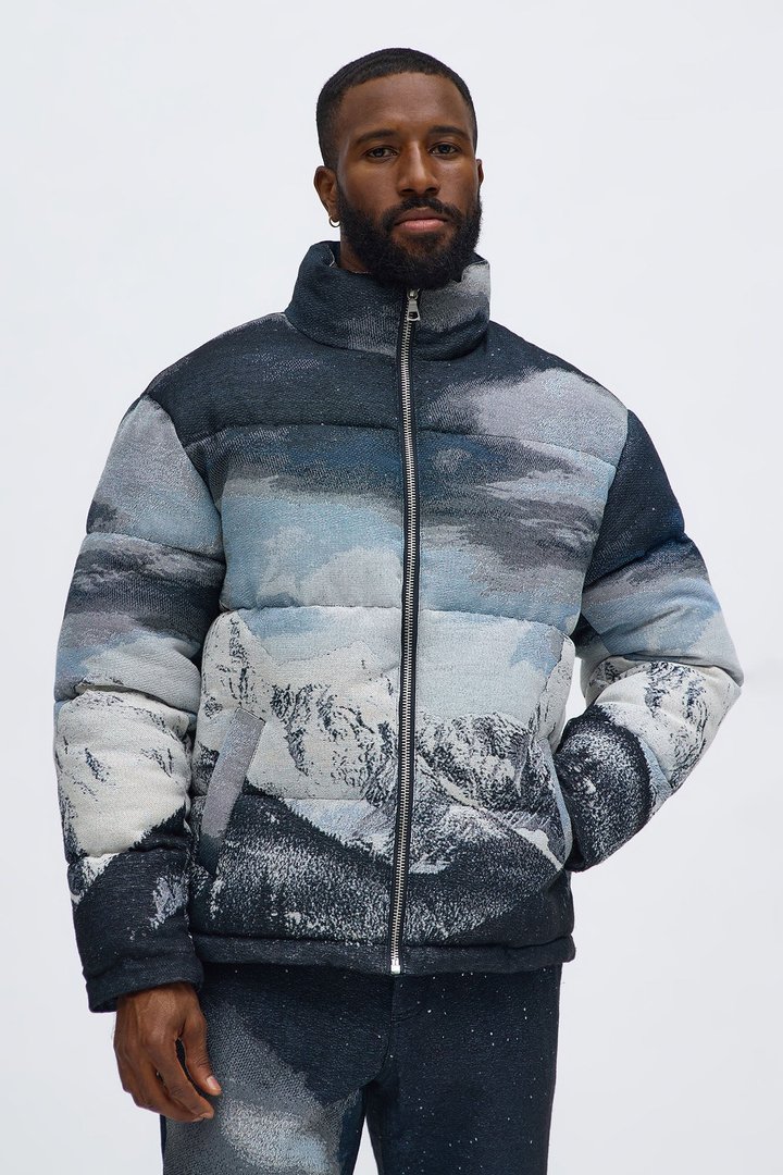 Cabin Escape Tapestry Puffer Jacket - Navy