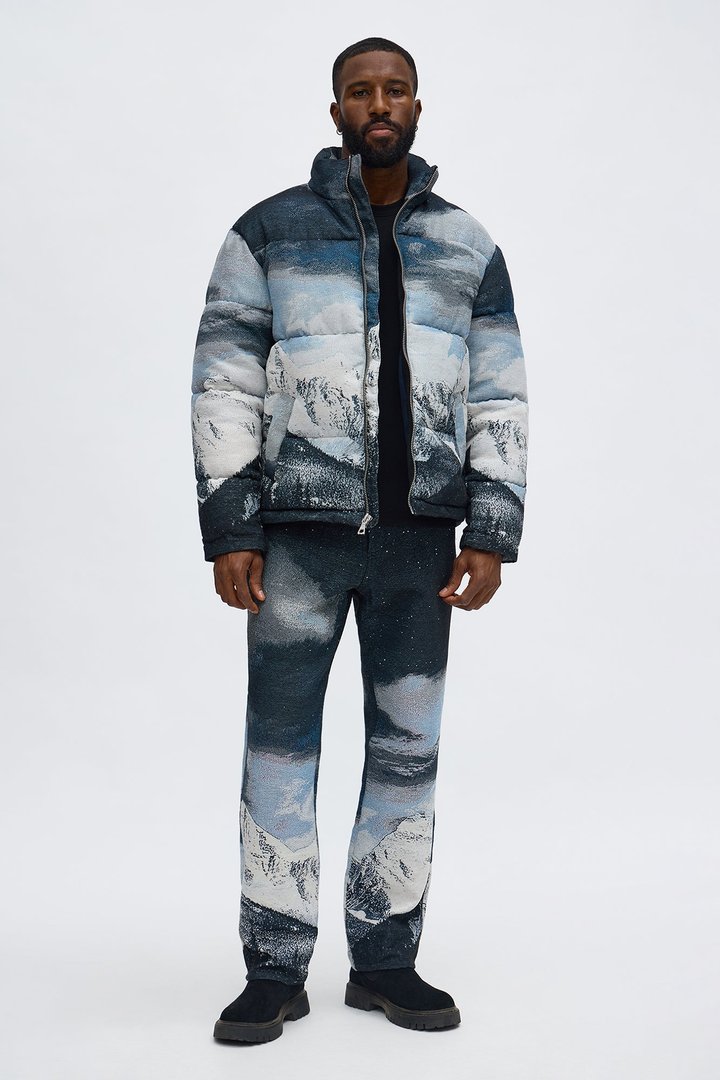 Straight Cabin Escape Tapestry Pant - Navy