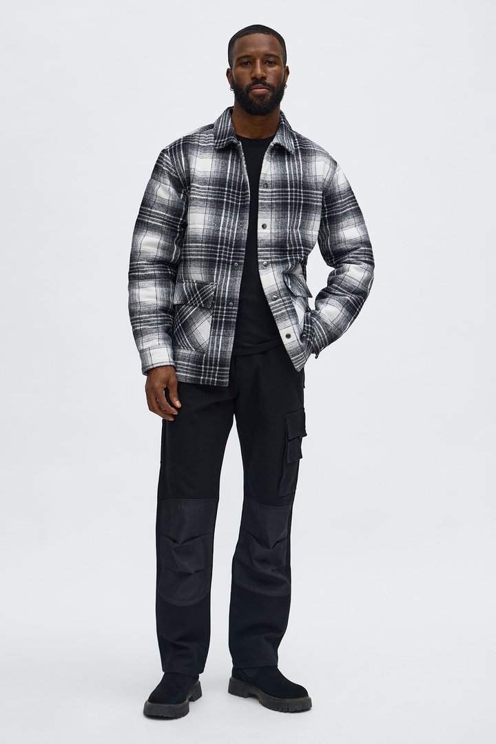 Quilted Rugged Plaid Shacket - Black/White