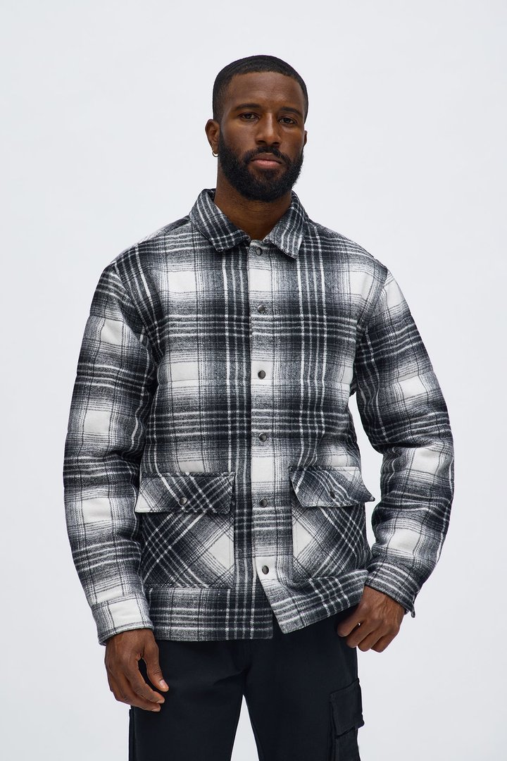 Quilted Rugged Plaid Shacket - Black/White