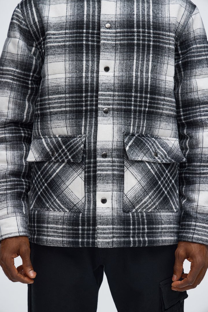 Quilted Rugged Plaid Shacket - Black/White