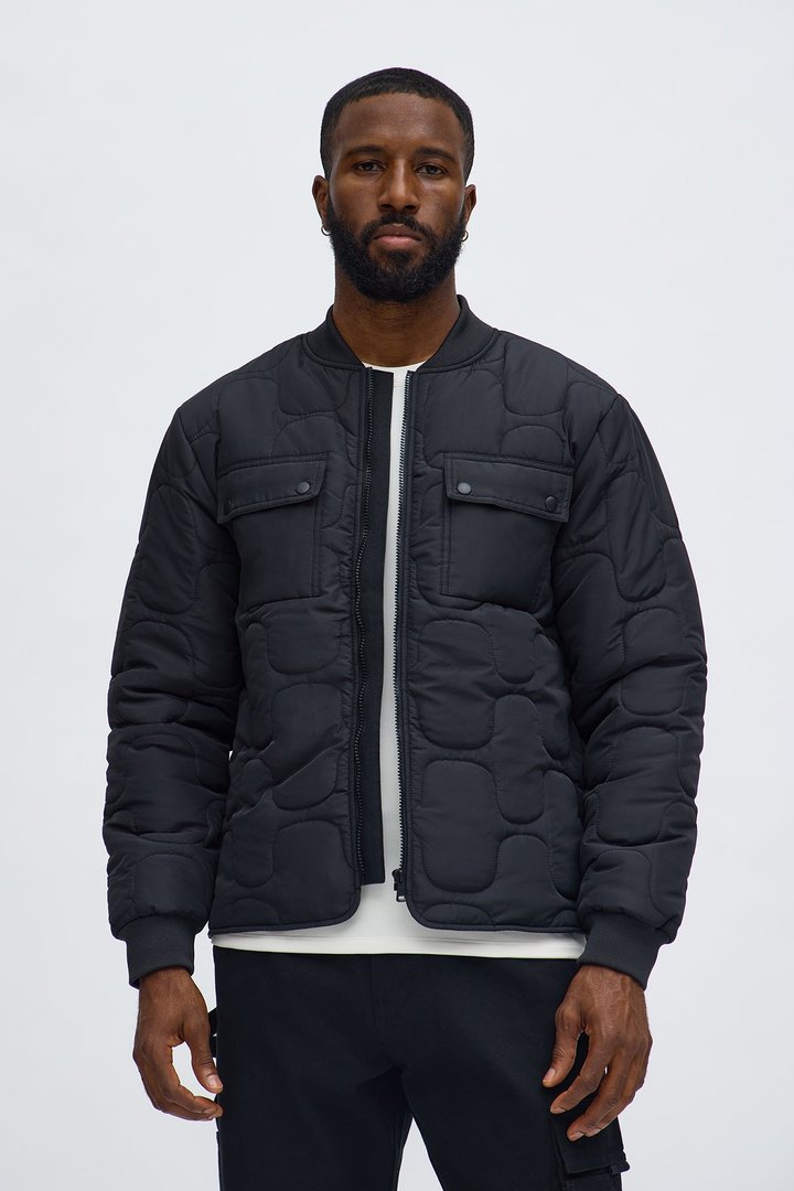 Geo Quilted Jacket - Black