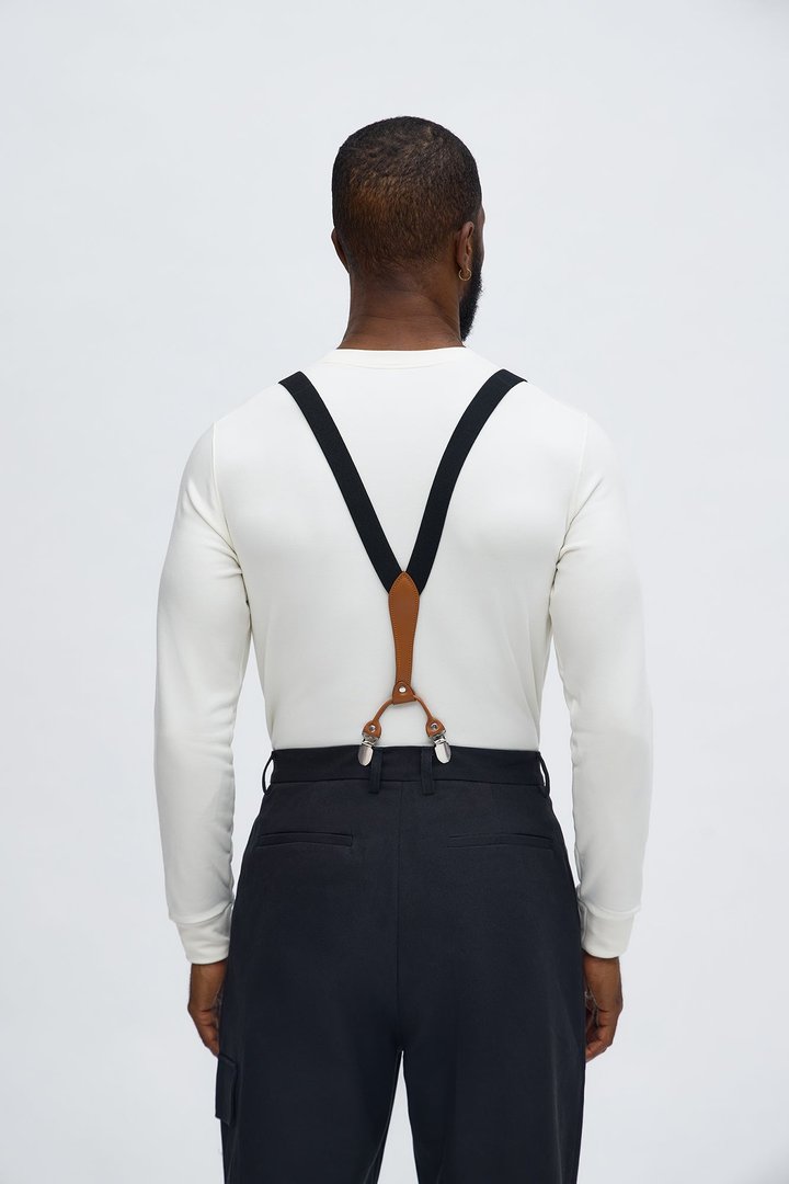 Solid Stretch Fit Adjustable Suspenders - Black