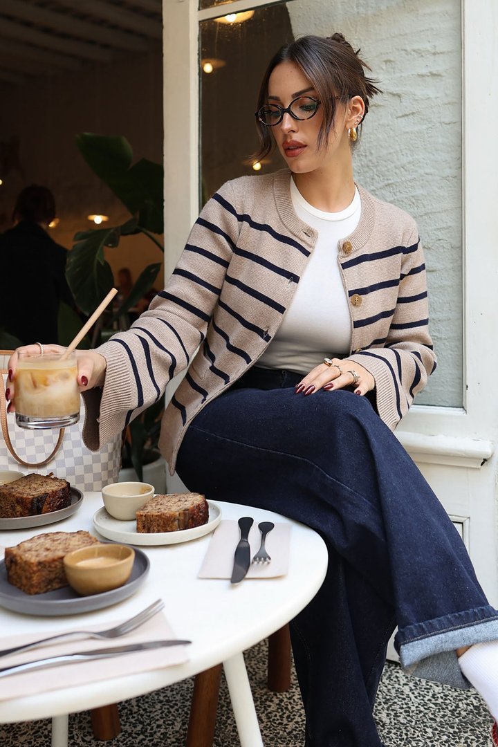 Grace Bell Sleeve Cardigan - Taupe/combo