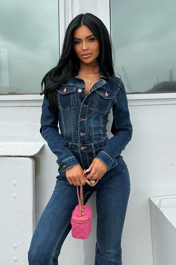 Nessa Denim Pant Set - Dark Wash