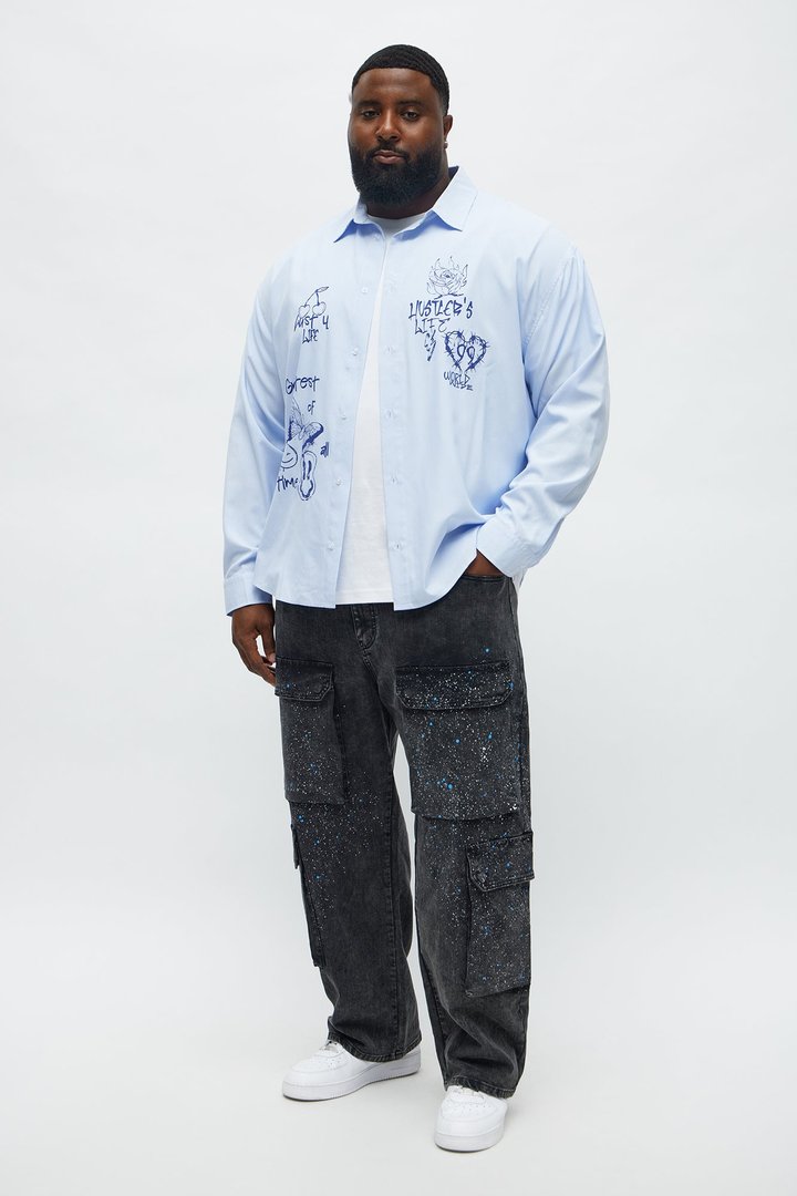 Testament Pinstripe Button Up Shirt - Light Blue