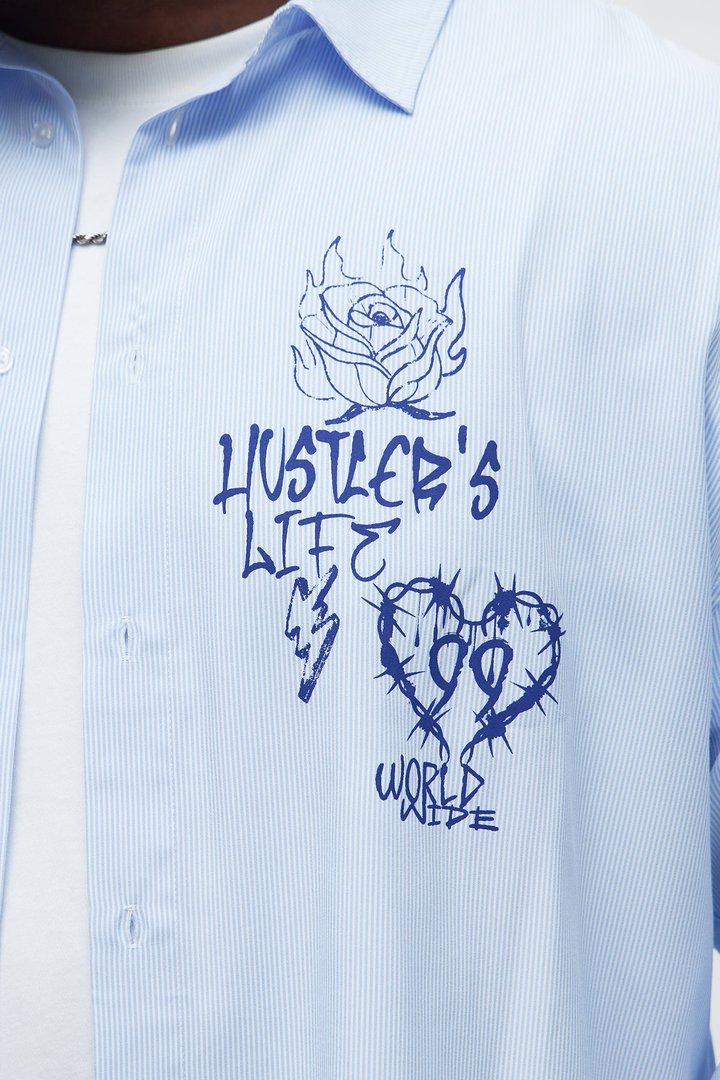 Testament Pinstripe Button Up Shirt - Light Blue
