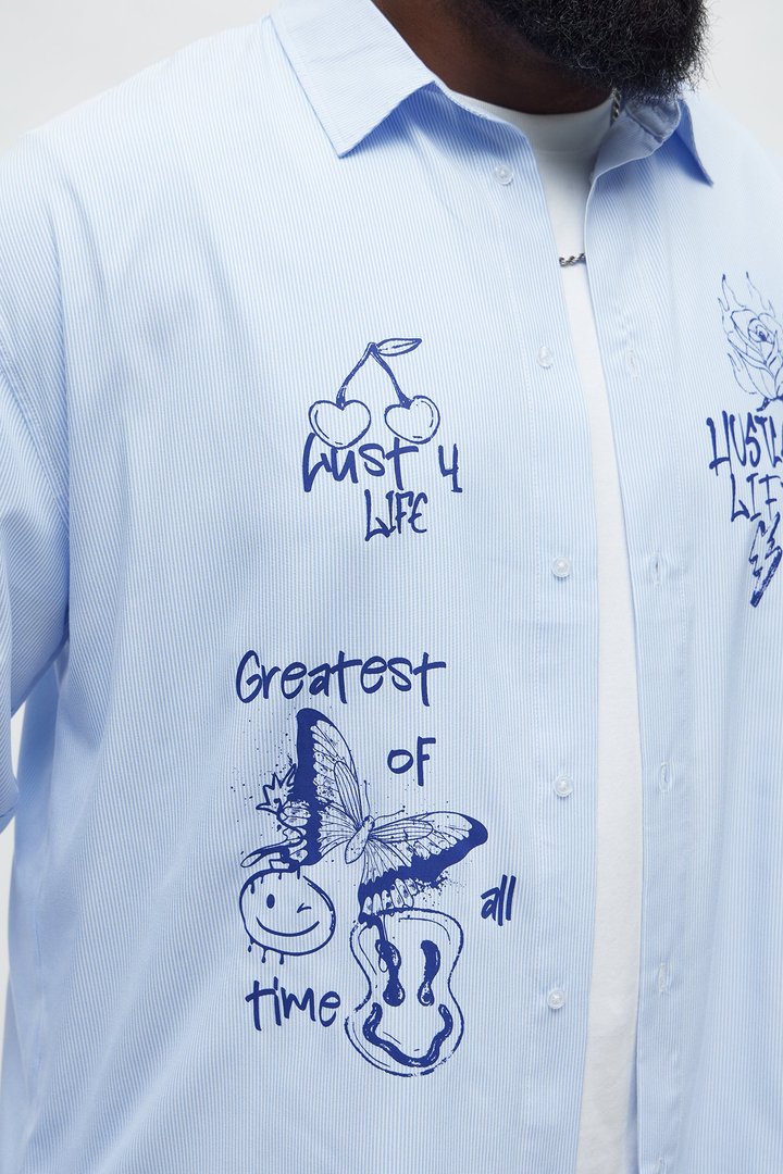 Testament Pinstripe Button Up Shirt - Light Blue