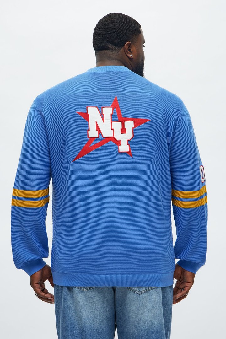 Knit New York Varsity Cardigan - Blue