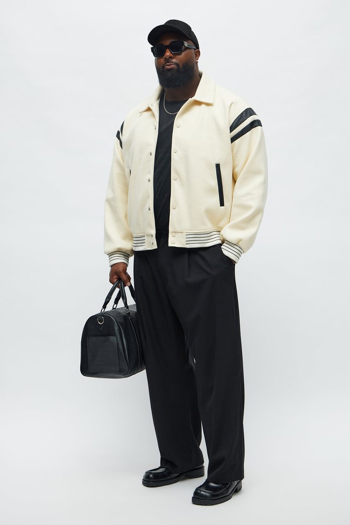 Classic Old School Varsity Jacket - Cream