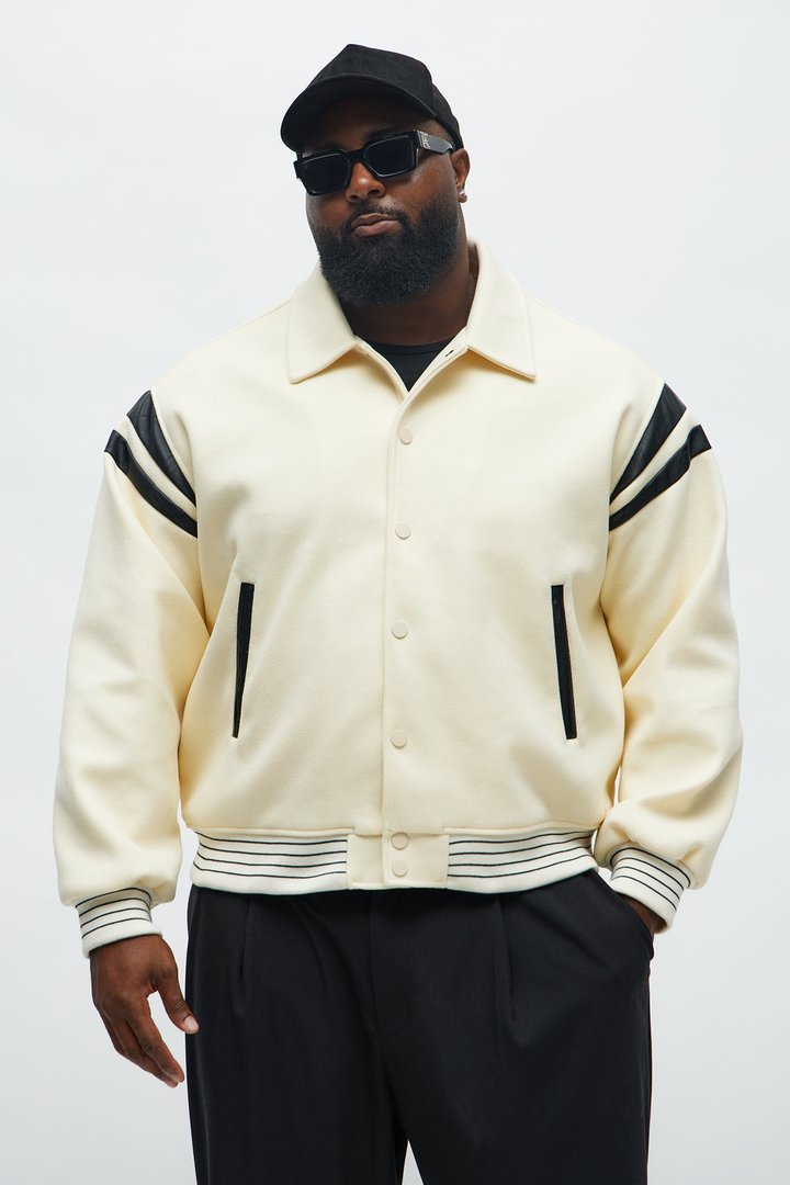 Classic Old School Varsity Jacket - Cream