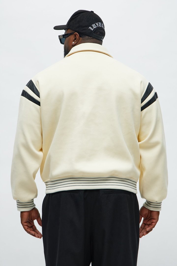Classic Old School Varsity Jacket - Cream