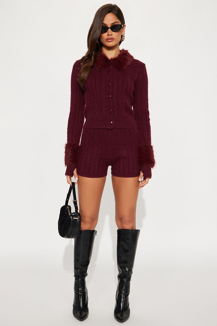 Ravyn Faux Fur Sweater Short Set - Burgundy