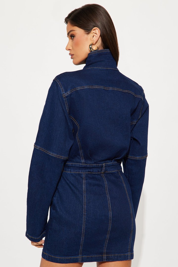 Going Downtown Denim Mini Dress - Dark Denim