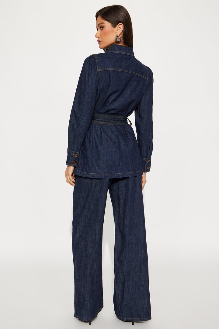 Patricia Puff Sleeve Denim Pant Set - Dark Wash