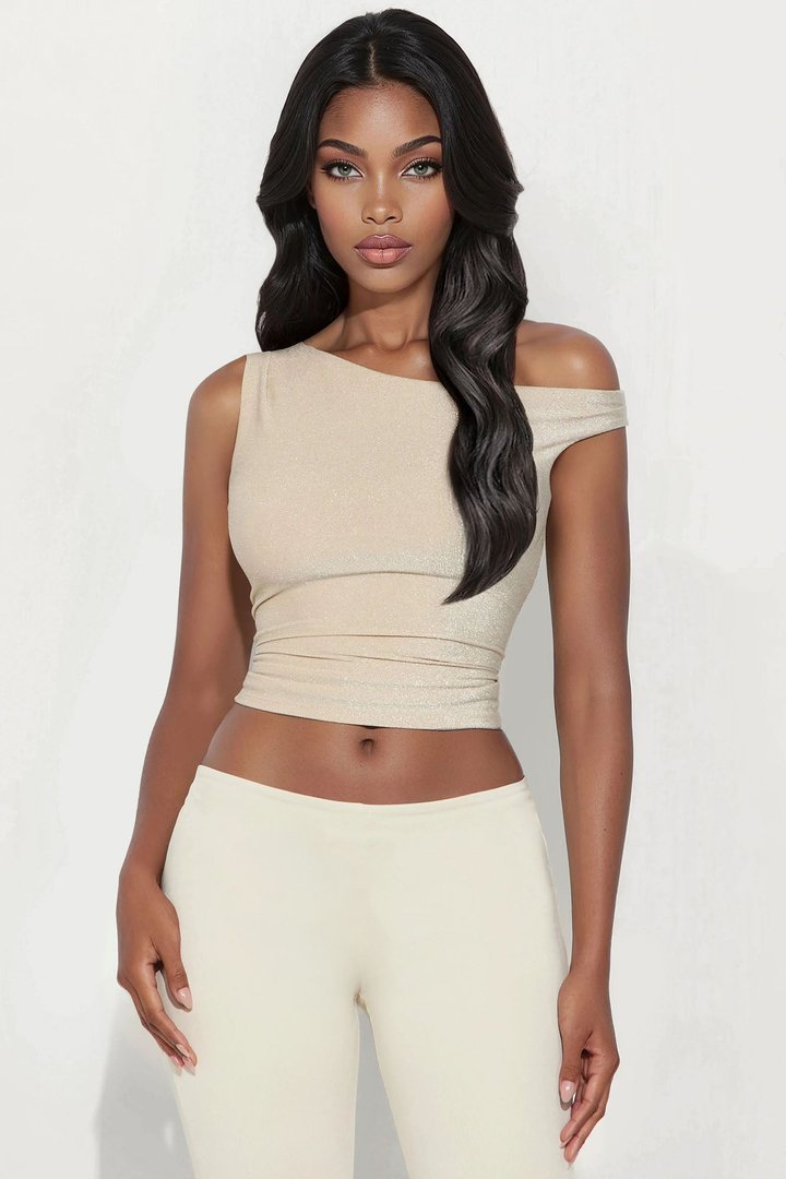 Mina Metallic Off Shoulder Top - Nude