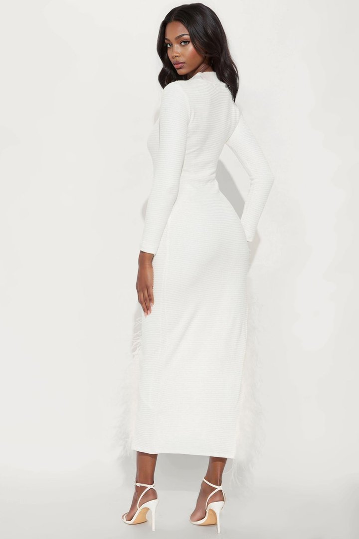 Katrina Feathered Gown - Cream