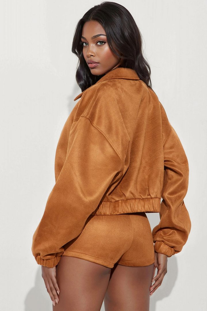 Street Rebel Faux Suede Micro Short Set - Camel