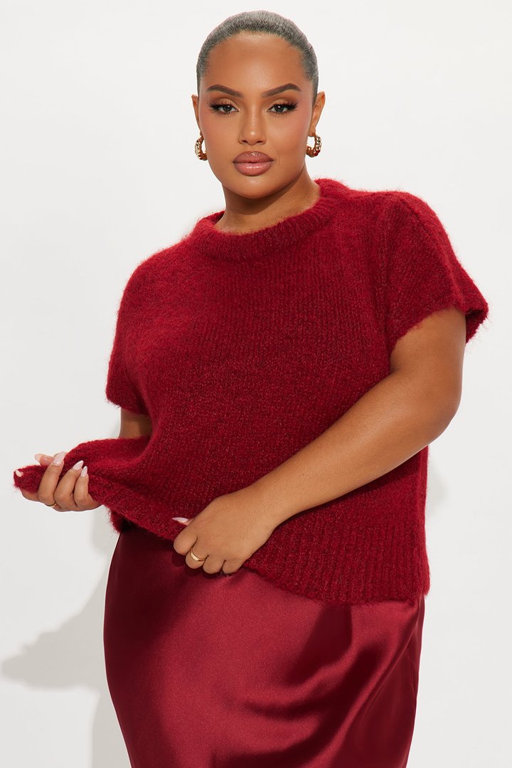 Found You Satin Sweater Maxi Dress Set - Burgundy