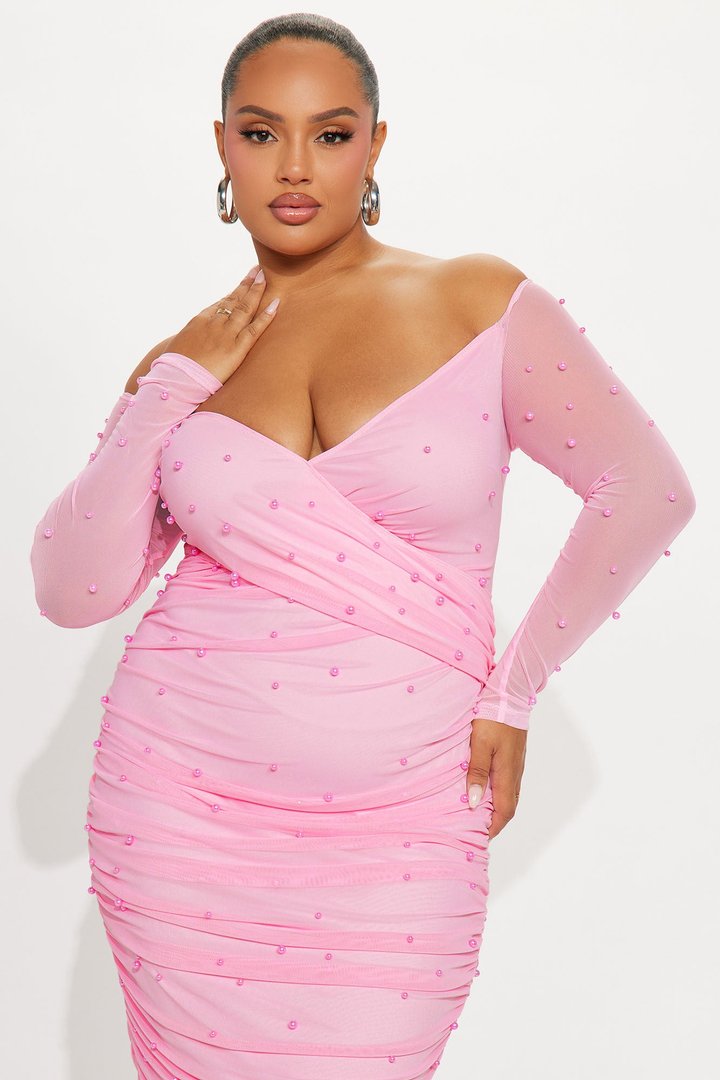 Adah Mesh Midi Dress - Pink
