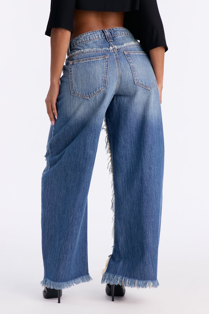 Electrified Frayed Barrel Leg Jeans - Dark Wash