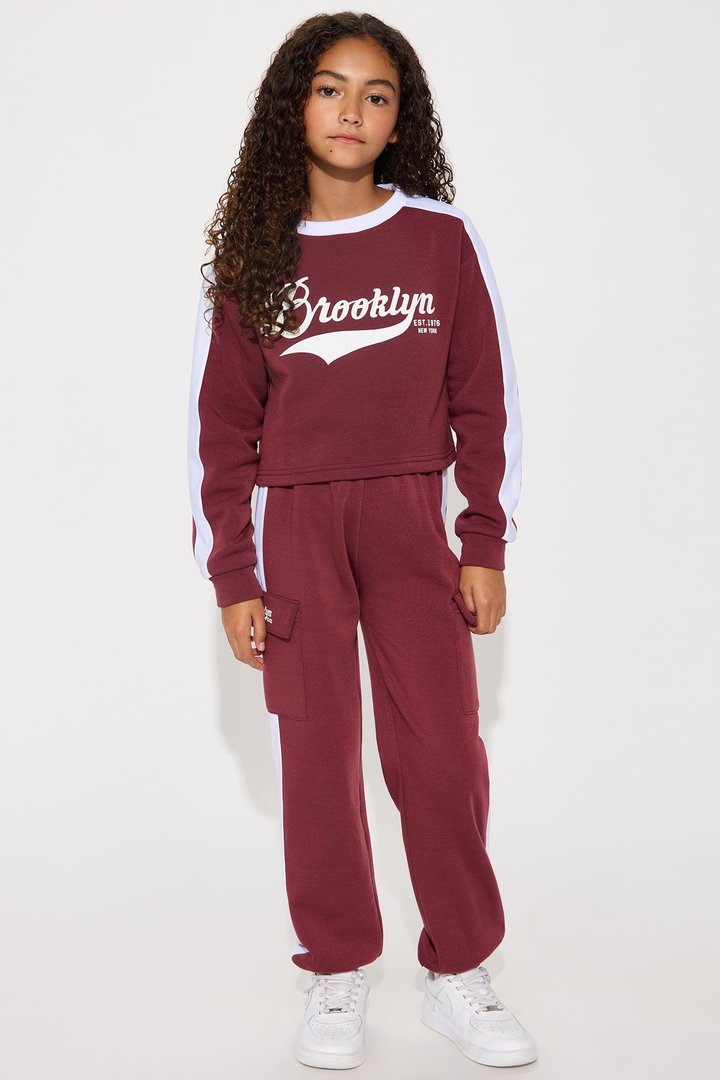 Mini Brooklyn Life Fleece Jogger Set - Burgundy