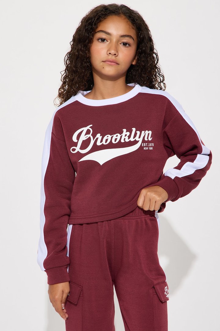 Mini Brooklyn Life Fleece Jogger Set - Burgundy