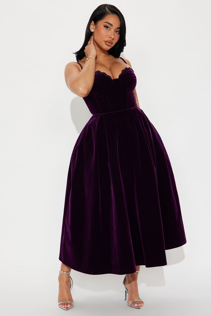 Julia Velvet Midi Dress - Plum