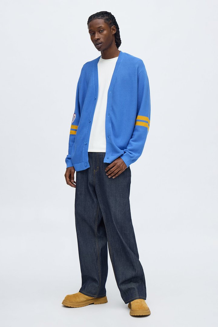 Knit New York Varsity Cardigan - Blue