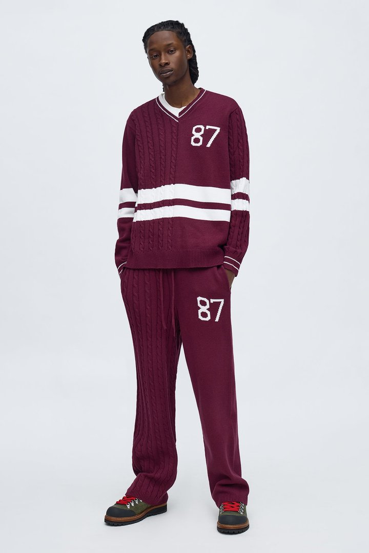 Preppy Life Sweater Knit Pant - Burgundy/combo
