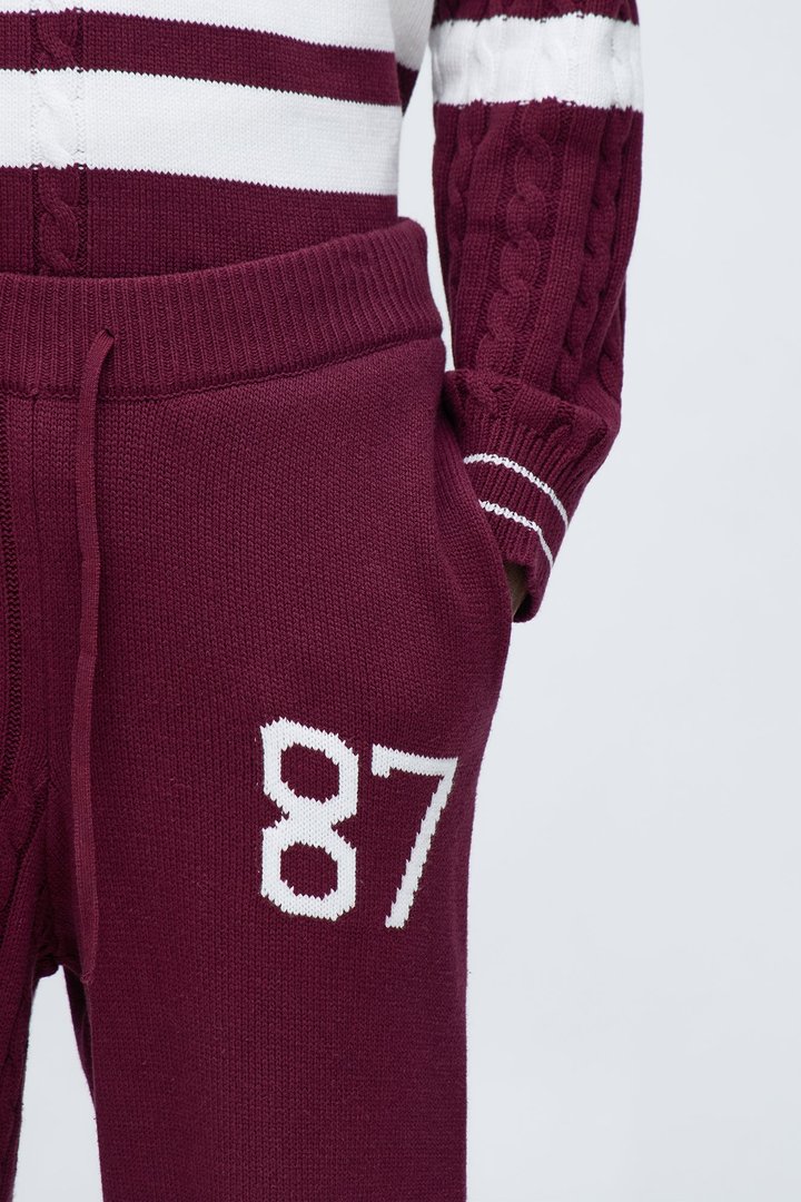 Preppy Life Sweater Knit Pant - Burgundy/combo