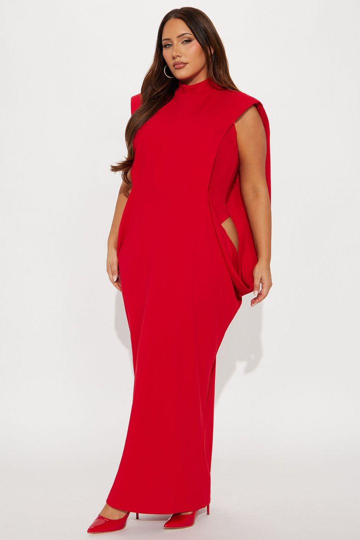 She Is Mother Sleeveless Crepe Knit Maxi Dress - Red