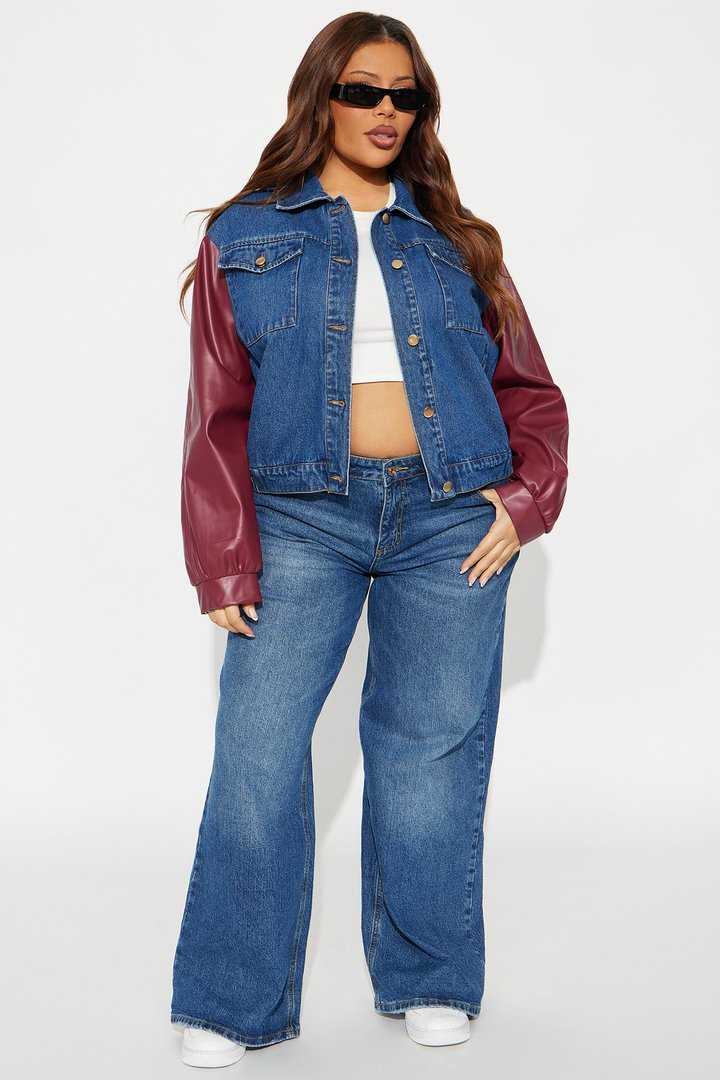 Hotwired Faux Leather Bomber Jacket - Medium Wash