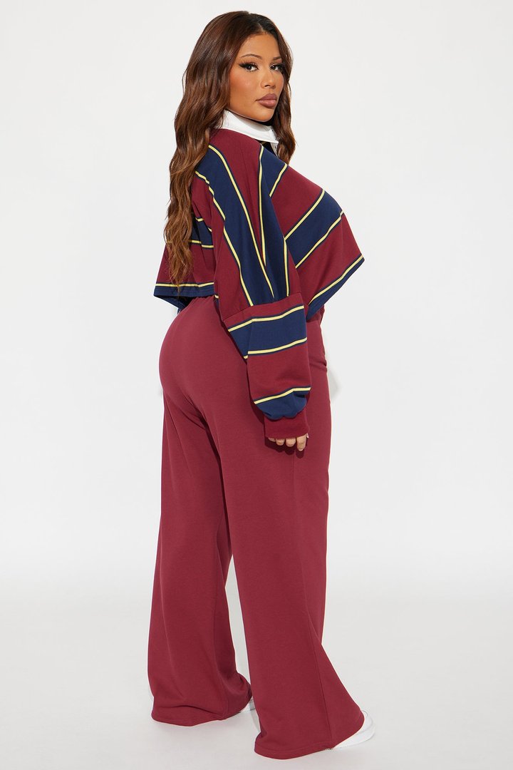 Sydney Striped Polo Lounge Set - Burgundy