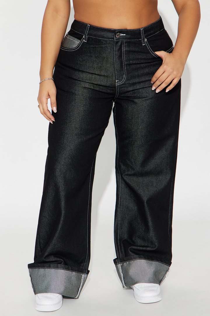 Double Agent Cuffed Wide Leg Jeans - Black