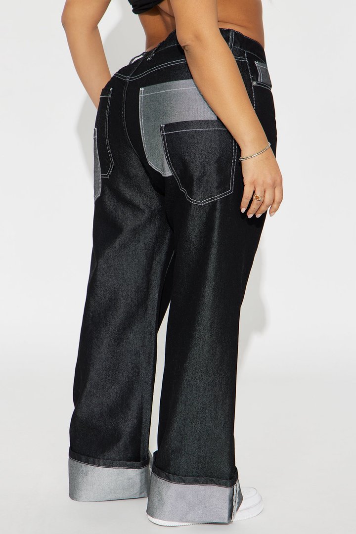 Double Agent Cuffed Wide Leg Jeans - Black