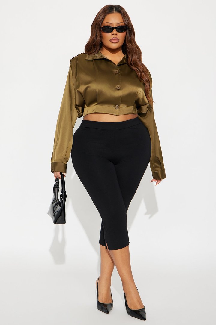All Business Satin Shirt - Olive