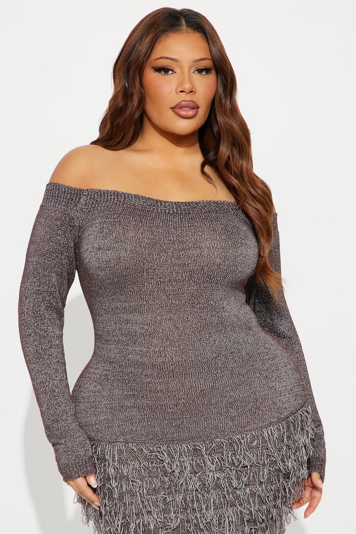 Kimberly Fringe Sweater Maxi Dress - Chocolate