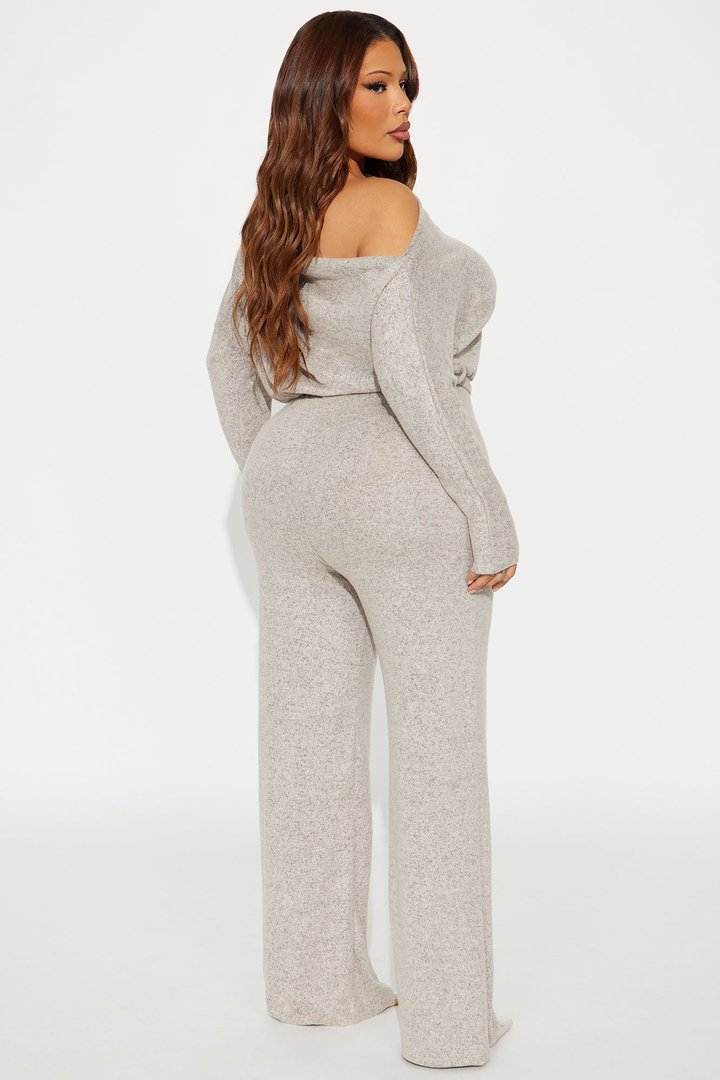 Camila Off Shoulder Tie Waist Jumpsuit - Oatmeal