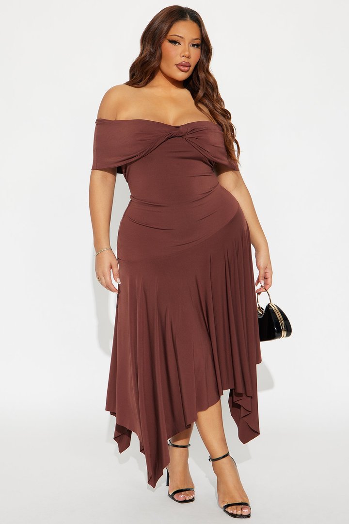 Brielle Asymmetrical Midi Dress - Chocolate