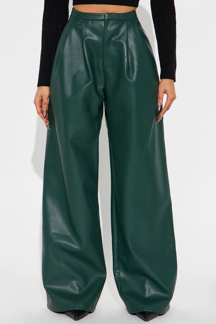 Elyna High Rise Faux Leather Wide Leg Pant 33 - Hunter Green