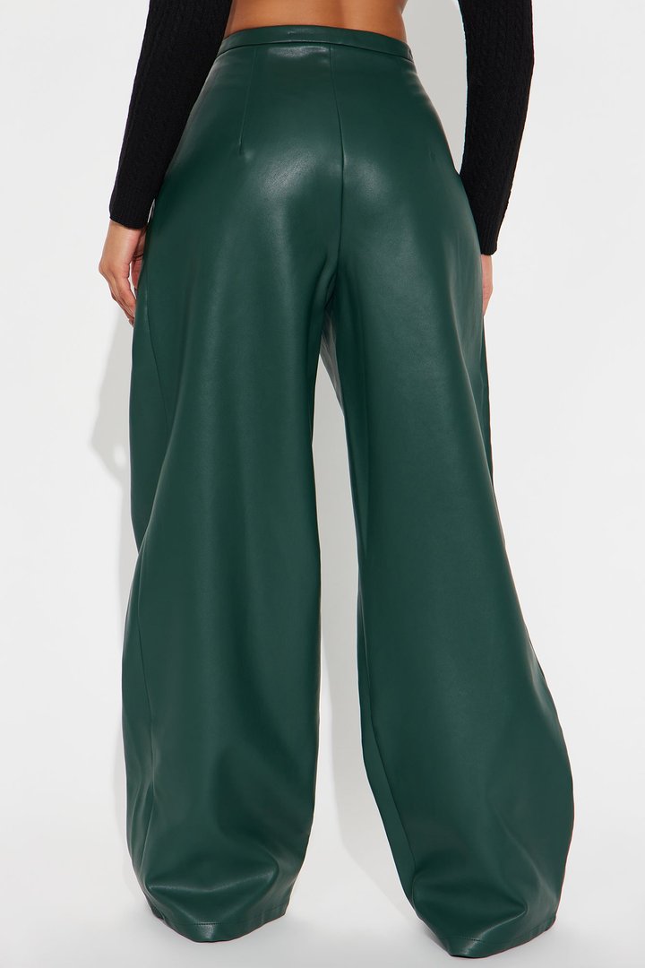 Elyna High Rise Faux Leather Wide Leg Pant 33 - Hunter Green