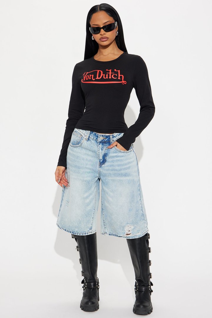 Social Club Ripped Denim Jorts - Light Wash